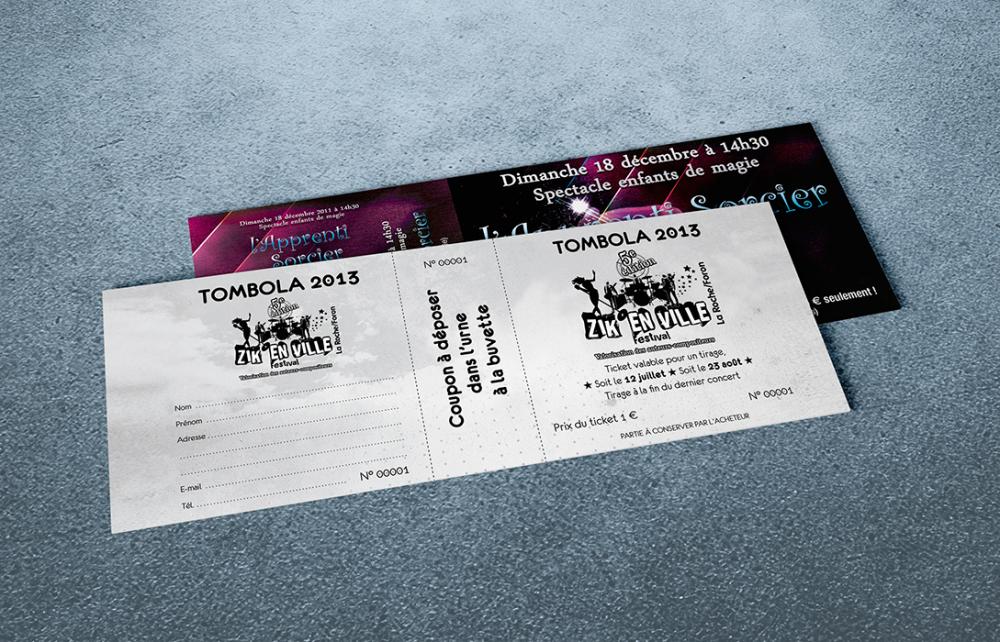 Ticket tombola 1 couleur noir - Ticket de concert quadri - numérotaion + découpe